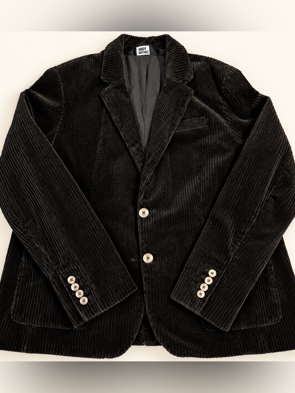 Ladies Black Corduroy Blazer Jacket - Classic Button Cuff